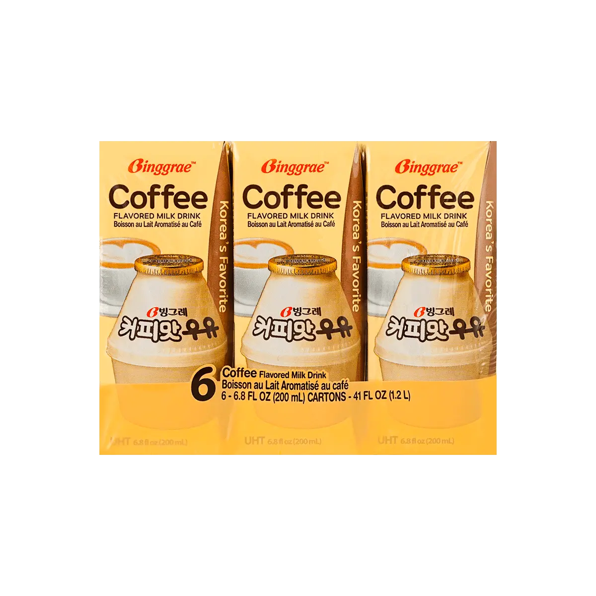 BINGGRAE Korean Coffee Milk Drink, 200ml x 6 Boxes - Authentic Korean Breakfast Beverage, K-Drama Favorite