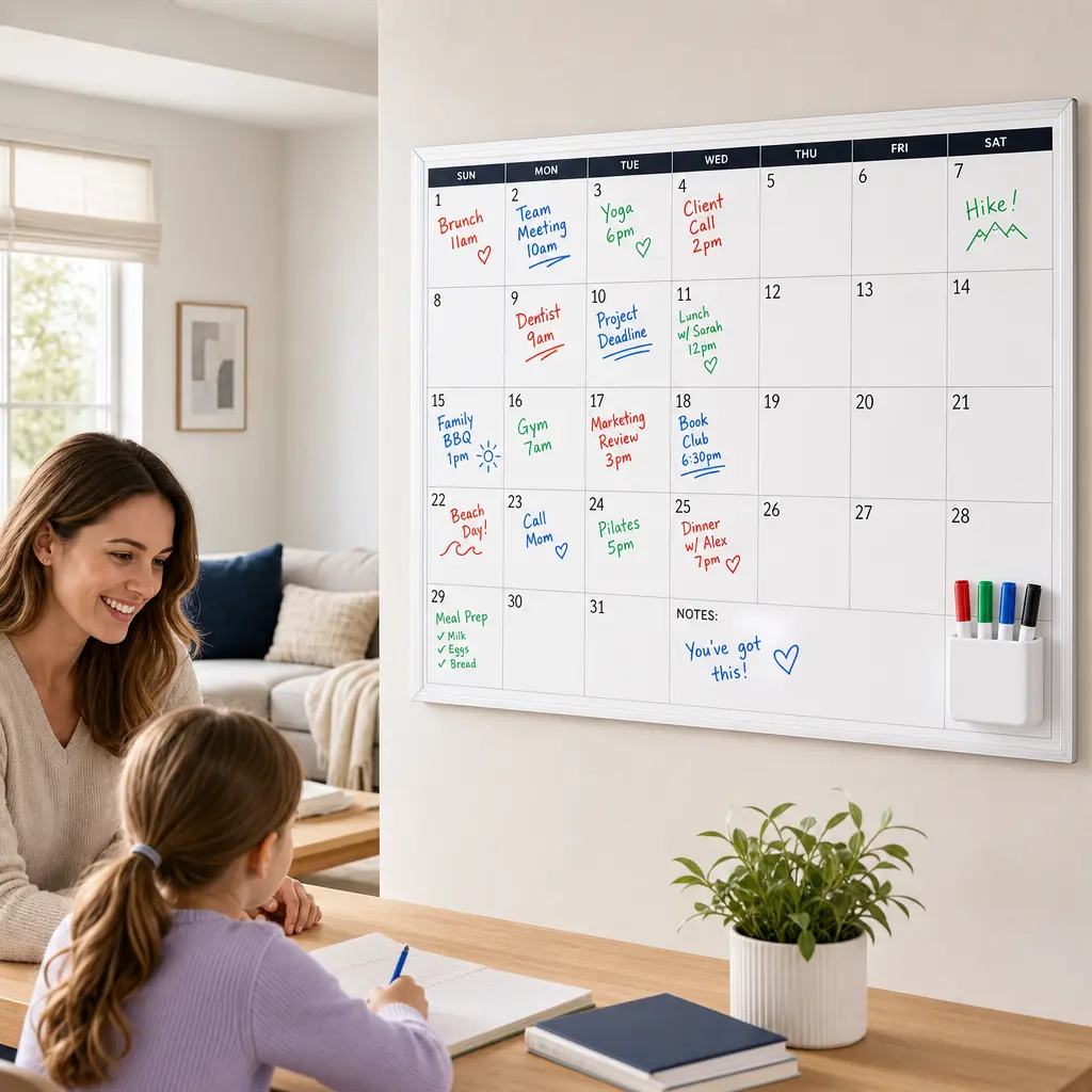 48in*36in / 30in*15in Large erasable whiteboard calendar | Reusable monthly/weekly grid wall planner for office, home, and school | Includes 3 markers | Perfect for family schedules, fitness/yoga plans, shopping, and event planning