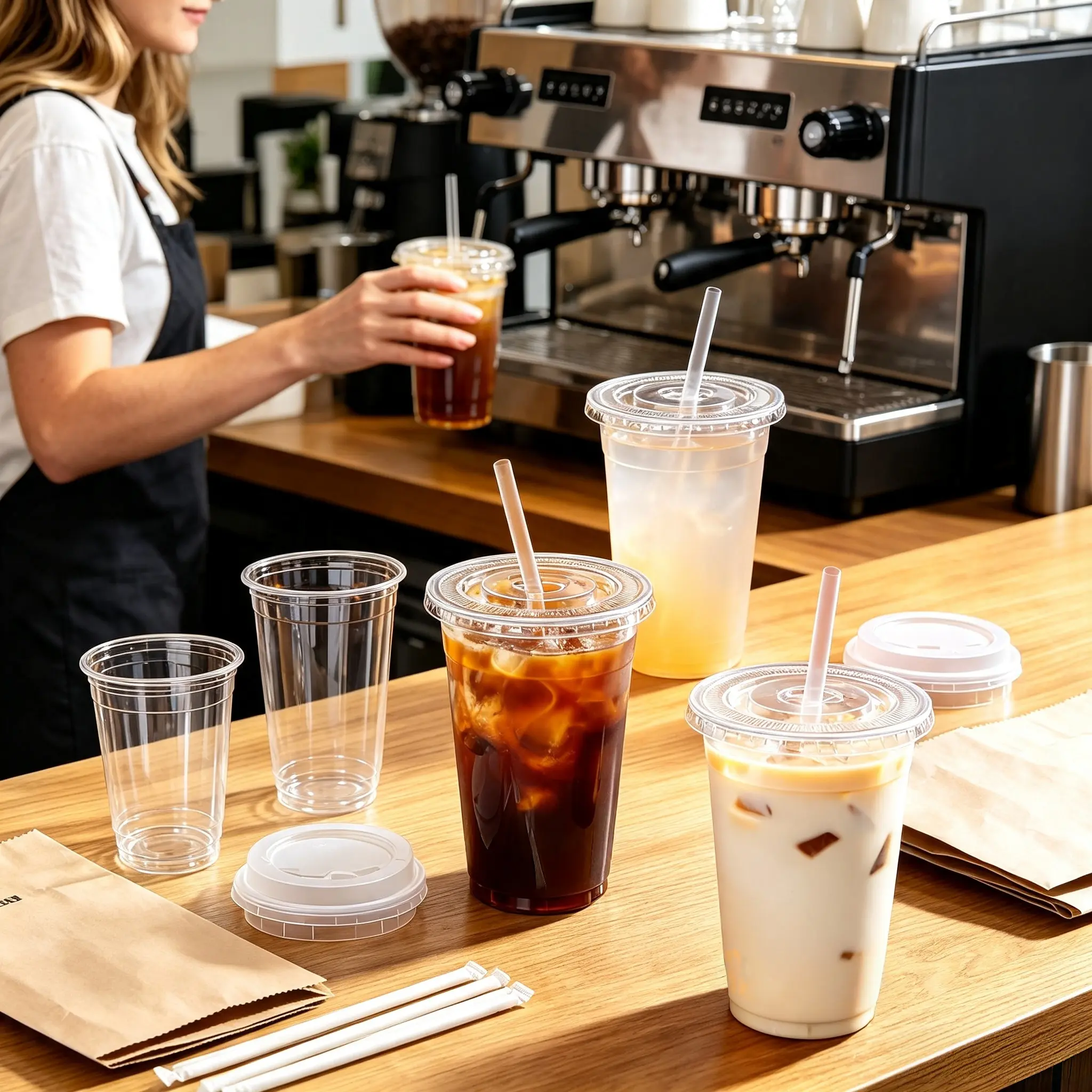 100pack 17OZ disposable coffee cups, disposable cups, plastic cups, pp plastic cups, transparent disposable coffee cups, milk tea cups, beverage cups, party cups (suitable for iced coffee, parties, cold drinks, smoothies and takeout beverages)