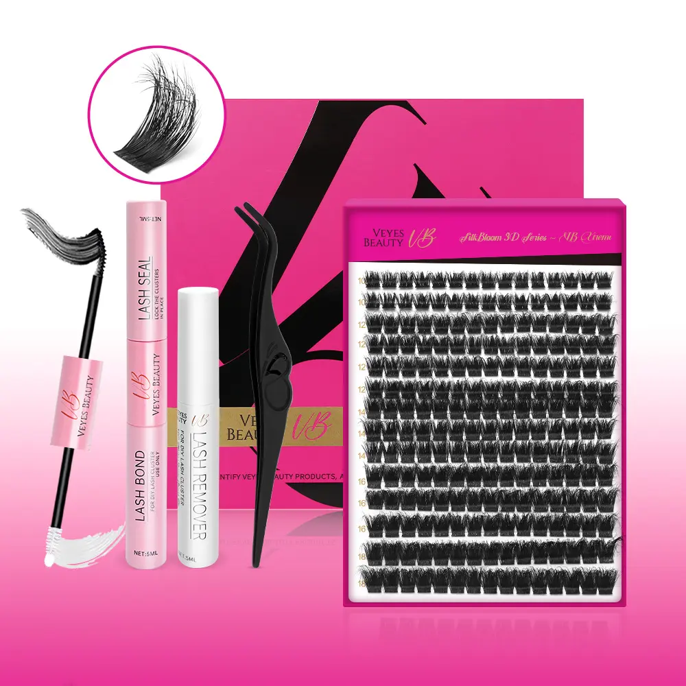 VEYESBEAUTY VB-Xtreme Cluster Lashes, 3D Fluffy DIY Lash Extension Cosmetic Kit, Soft Matte Black Finish, Mixed Lengths for Adults, Eyelash, Lash Extensions