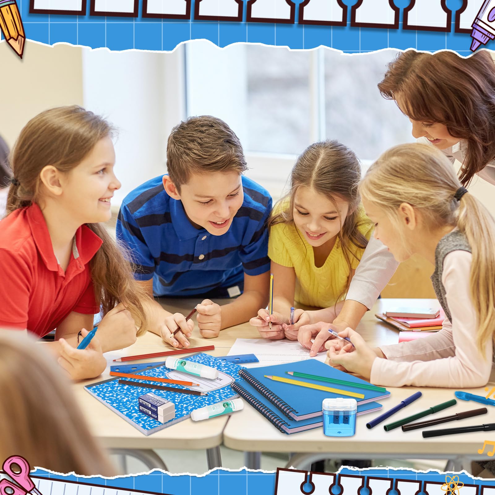 39 Pcs Back to School Supplies Kit, Include Pencils Scissors Ruler Eraser Crayon Sharpener Notebook Pencil Case Folder Notebook for Teachers & Kids - Supplies kit for Girls & Boys