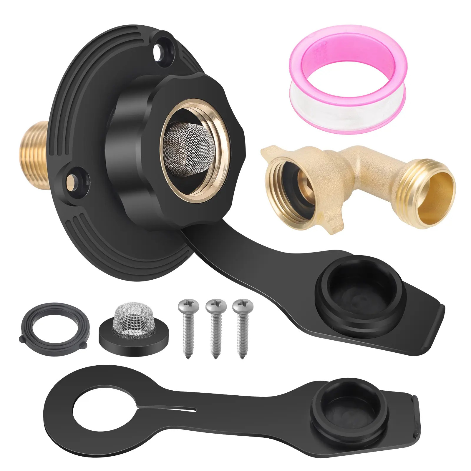 RV City Water Inlet with Check Valve -  3/4 NH Internal Thread to 1/2 NPT External Thread,RV Water Connection Inlet with Dust Plug for Camper Trailer Marine