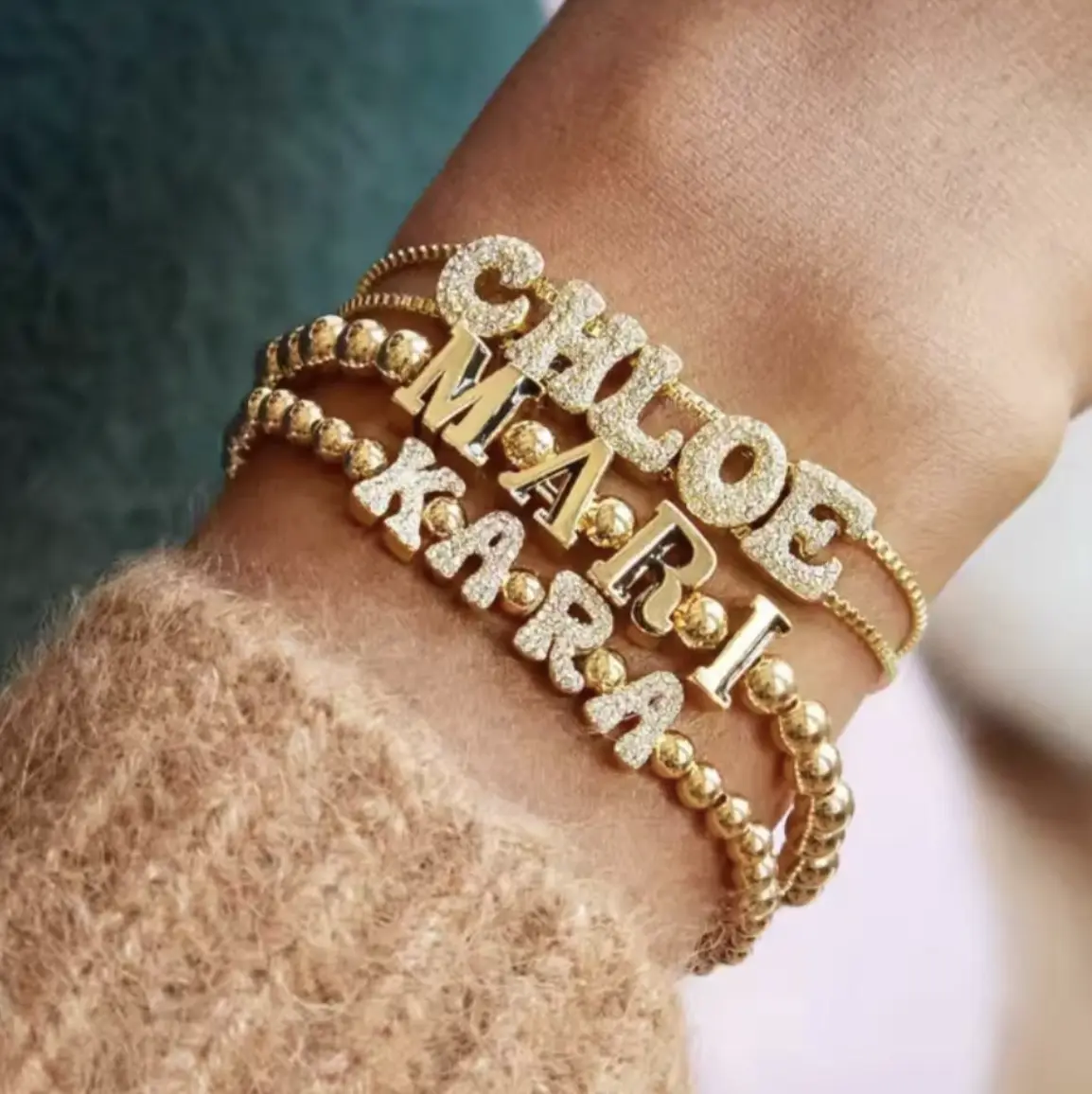 Custom Name Bubble Ice Bracelet - Personalized Sparkling Adjustable Bubble Initial Bracelets & Bangles, Bling Effect Arm Candy Accessories, Gold/Silver/Rose Boho Beach Costume Jewelry That Sparkles in Water, Sparkle In Water