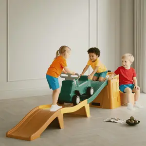 Up & Down Roller Coaster，Kids Ride On Toy，Toddler Push Car with Assembled Race Track & Storage Base Box, Indoor Outdoor Playset,Green-yellow-orange