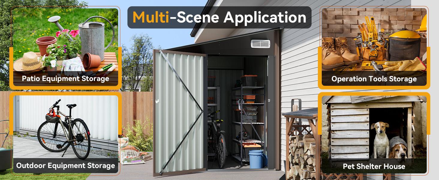Aoxun 7'x5.5' Lean to Shed Large Storage Room Galvanized Steel with Side Door Waterproof Utility Shed for Mower Bike Garden Tools Brown Aoxun 7'x5.5' Lean to Shed Large Storage Room Galvanized Steel with Side Door Waterproof Utility Shed for Mower Bike Garden Tools Brown