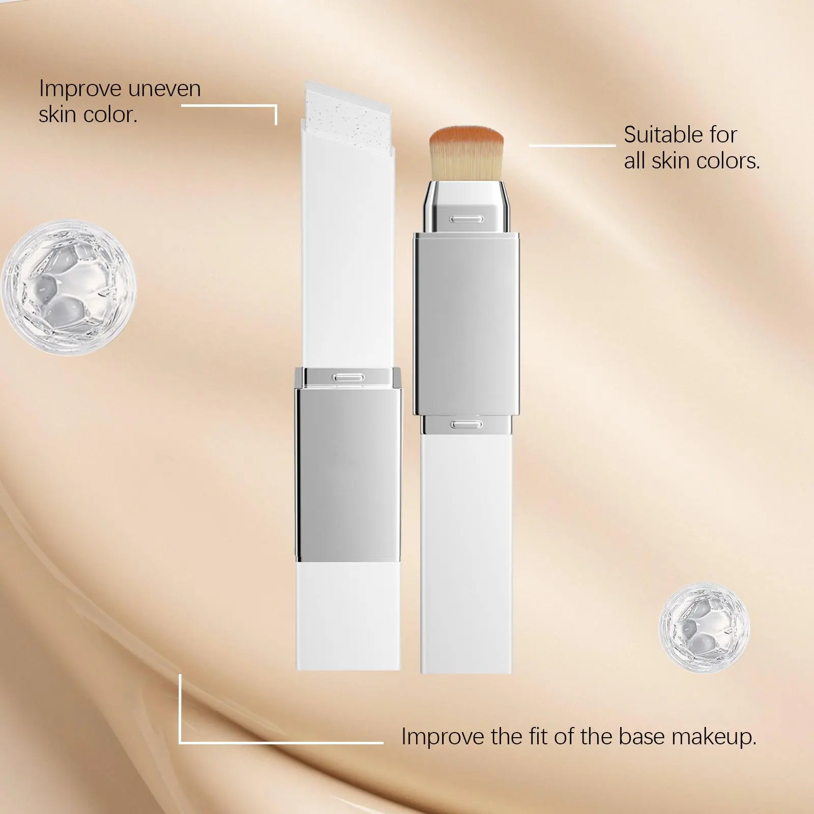 Color-Adjusting Foundation Stick with Brush, Oil-Free Buildable Coverage Creamy Makeup Concealer for a Natural, Non-Cakey Finish - 70g, Cosmetic, Blend, Smooth, Color Correction, Non Toxic, Adaptable