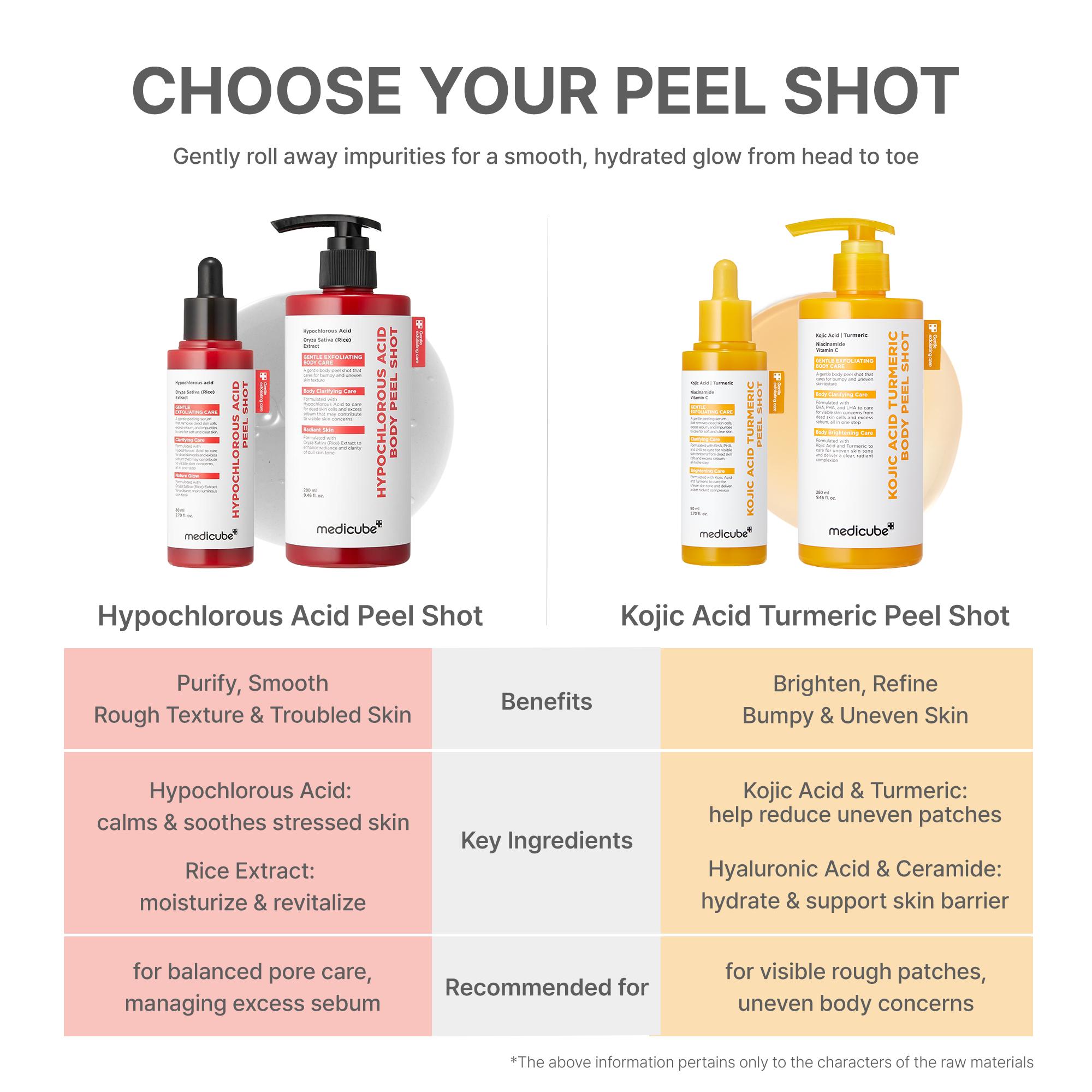[medicube] Hypochlorous Acid Rice Peel Shot Duo For Face & Body | Gentle Exfoliating Serum for Dead Skin Cells & Pore Care, Blackheads & Excess Sebum Control | Rice Extract, Hypochlorous, Panthenol for Hydrating & Smoothing Care
