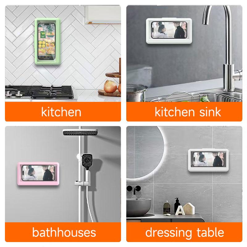 All-round Shower Phone Holder 360° Rotating Fits 4"–7" Phones Wall-mounted for Convenience & Security White Protective Stand Adjustable Viewing Angle Durable Sponge Padding No-Drill Installation