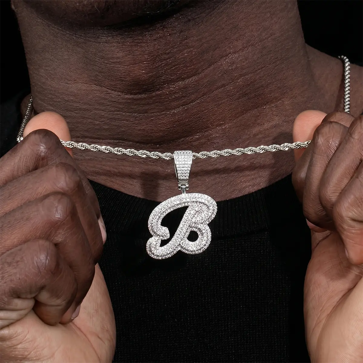 Hip Hop Letter Necklace for Men Ice Cut CZ Diamond Initial Necklace for Boys Mens Neckalce 18-26 Inches