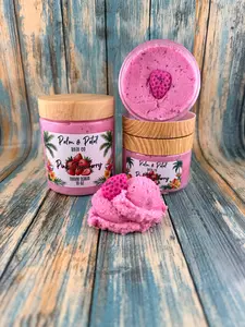 Pink Strawberry Sugar Scrub | Exfoliating & Moisturizing Body Scrub with Shea Butter, Rosehip Oil & Rose Clay | Sweet Fruity Scent