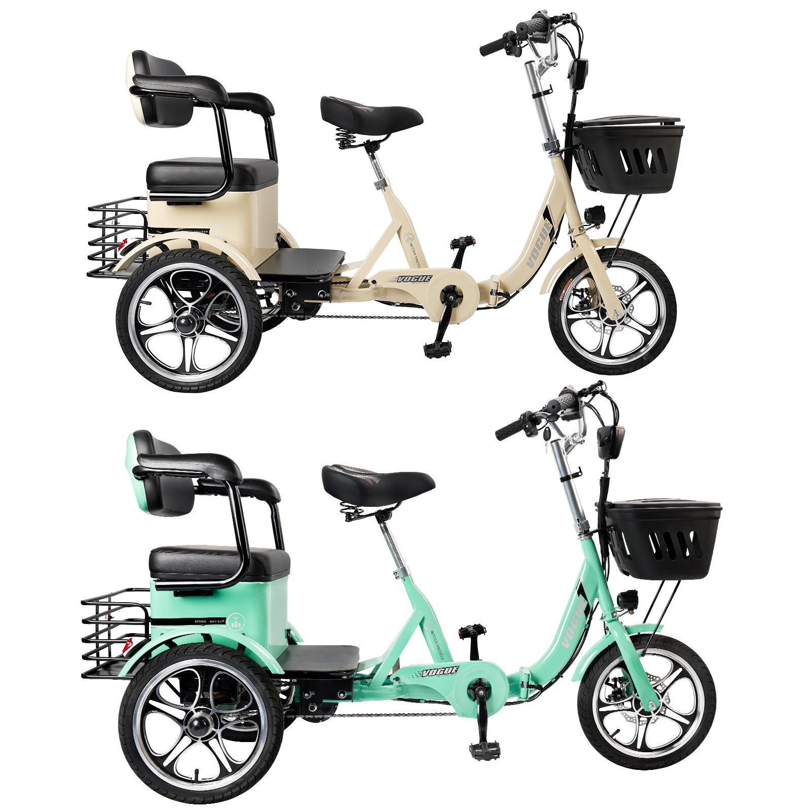 ‌Premium 400W Folding E-Trike Foldable Electric Tricycle with Rear Seat, 3 Wheel Ebike for Adults Olders, Speed ​​Adjustable/Pedal Assist