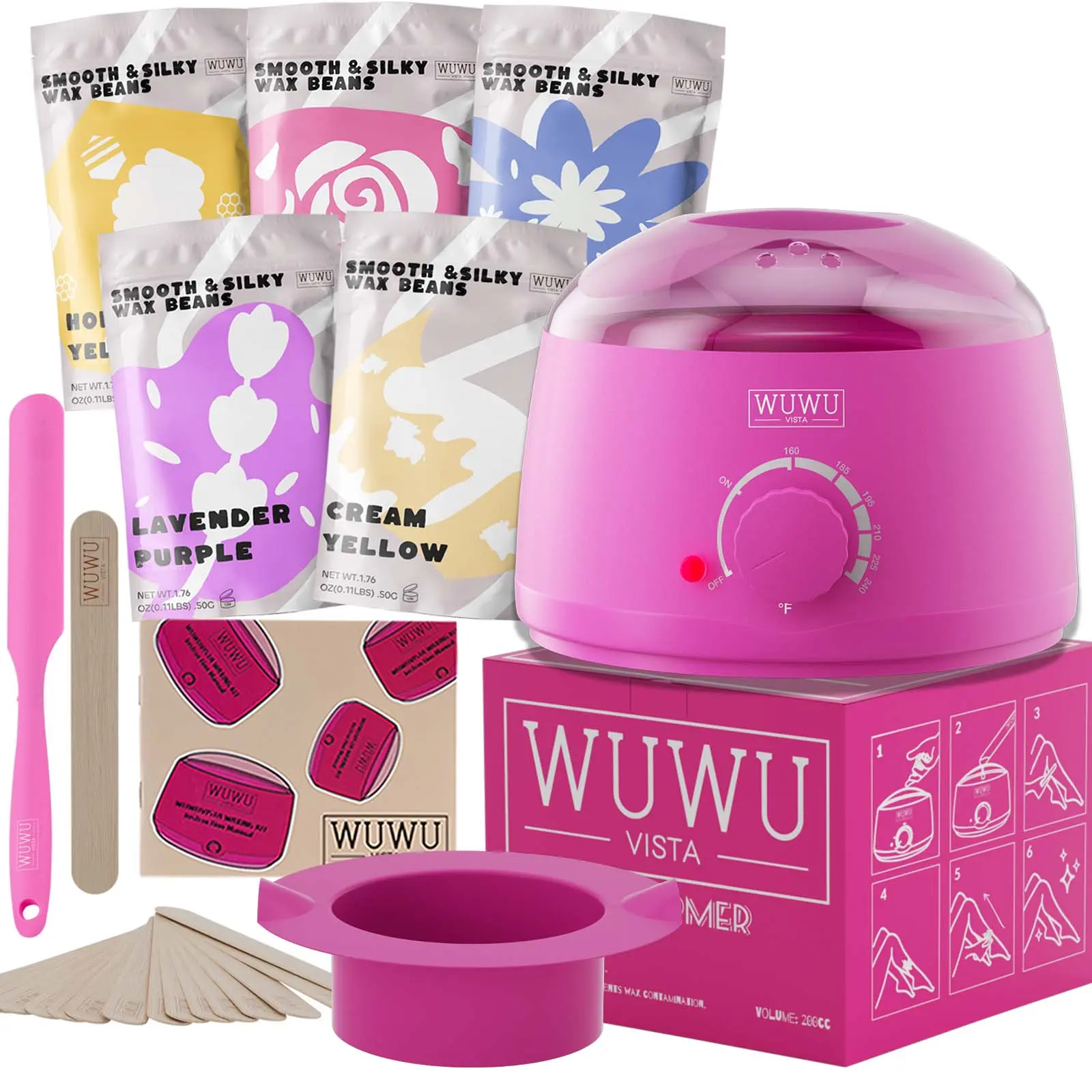 Waxing Kit WUWUVISTA Hair Removal Hard Wax Kit for Face/Brazilian/Full Body/Bikini/Sensitive Skin with Wax Warmer&Wax Beads for Women Men(19 items)