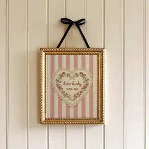 How Lucky Are We Wall Art | Valentine Lace Heart Print | Romantic Coquette Decor