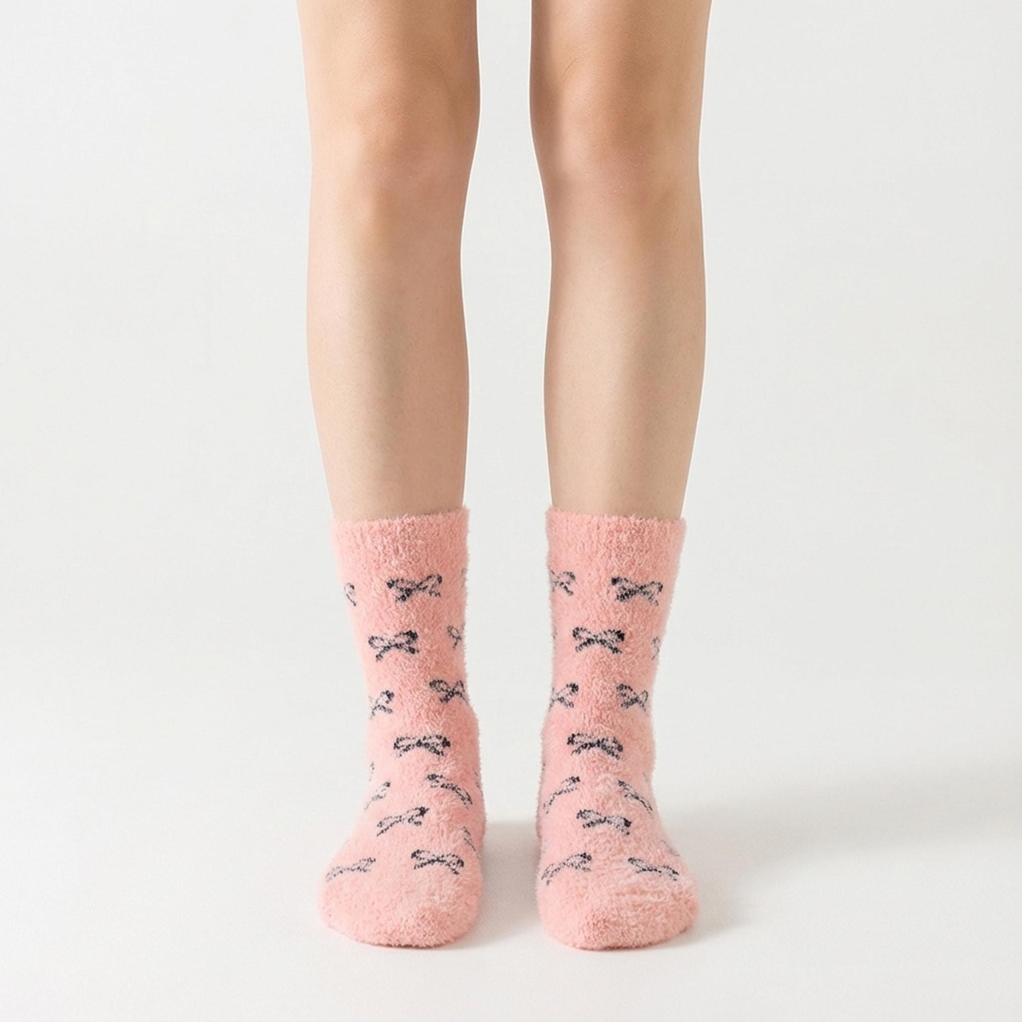 KatchMe Women's Lovely Heart-Shaped Smooth Fluffy Thermal Mid-Calf Socks, Cozy Multi-Pack Basic Socks for Fall & Winter, Vibrant 5-Pack Fuzzy Socks