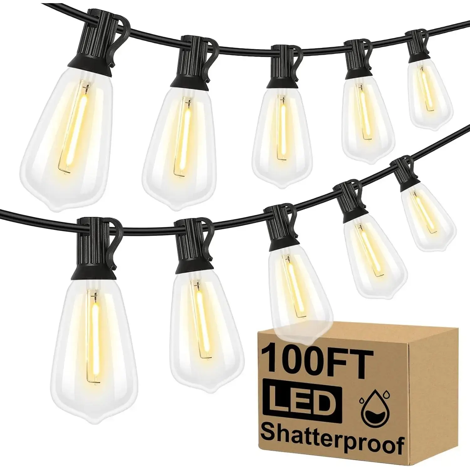 【NO SOLAR】MATULSA LED Outdoor String Light with Shatterproof ST38 Vintage Edison Bulbs, US Plug Hanging Lights for Outdoor Patio, Backyard Decor, Multiple Lengths Available