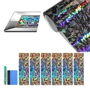 for 12" x 4.3" Chevrolet Chevy Bowtie Emblem Vinyl Wrap Kit with Spatula and Cutter, 6pcs Waterproof Universal Logo Overlay Forged Flower Carbon Fiber - Bright Laser