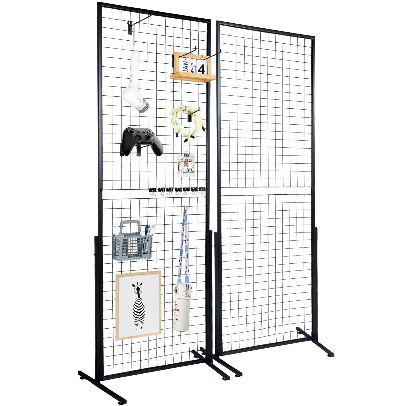 VEVOR 2-Pack Floorstanding Grid Wall Panel Tower with T-Base, 2'x5.6' Double-Sided Wire Racks, Expandable Decoration Hanger Set with Extra Clips & Hooks, Easy Installation for Art Craft Shows, Room Use, Home Organization Storage,dorm essentials