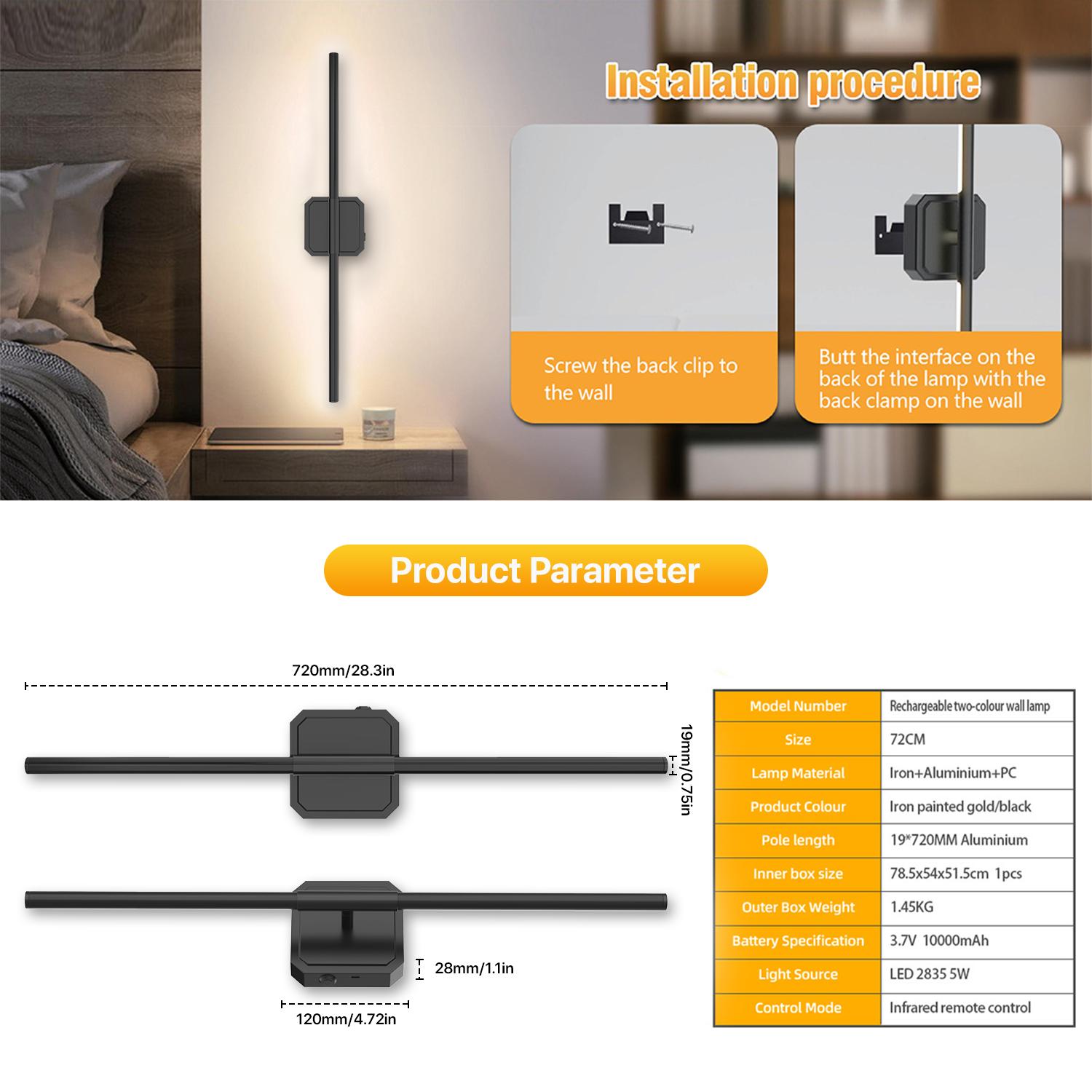 FLOWGO Bedroom Wall Lamps & Sconces With Remote Control, Dimmable Wall Sconces Set Of Two, Led Wall Mounted Light, 10000mAh Battery Operated Wall Sconce, Rechargeable Wall Lamp, 350°Rotate, 3000K-6000K, For Bedroom, Living Room, Hallway