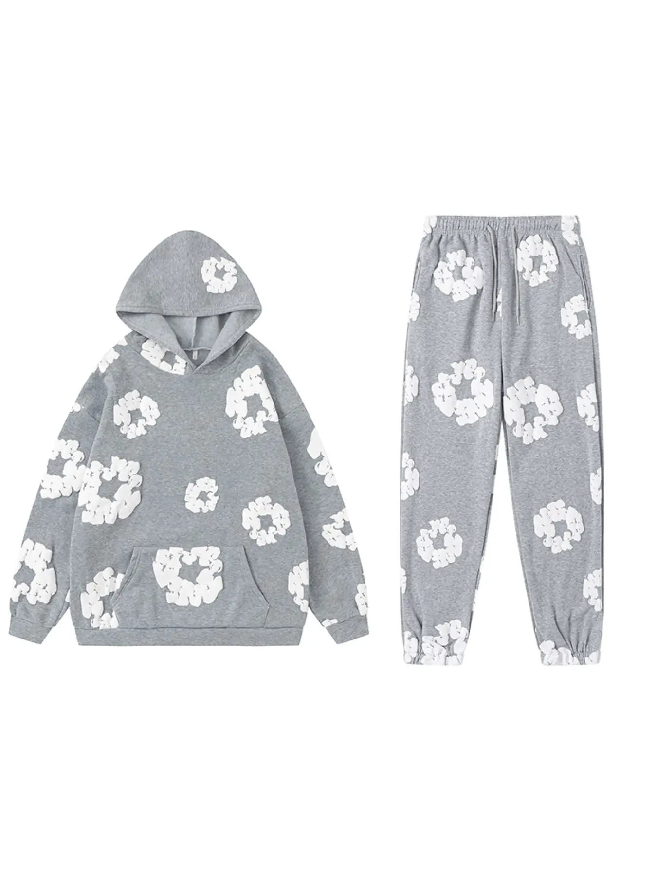 Two-Piece Set Women's Floral Print Pocket Hoodie & Drawstring Waist Sweatpants Set, Casual Fit Long Sleeve Hooded Pullover & Elastic Waist Pants, Women's Fall & Winter Clothes, Casual Loungewear Set, Fashion Clothing Set, Womenswear
