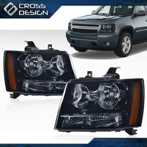 CROSSDESIGN FIT FOR 2007-14 CHEVY TAHOE SUBURBAN SMOKE HOUSING AMBER CORNER HEADLIGHTS LAMPS