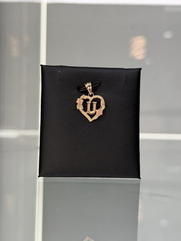 14KT Gold Heart Letters A-Z with Flowers Delicate and Beautiful