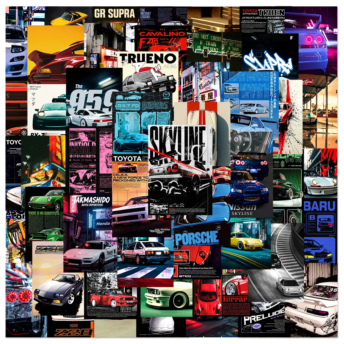 50pcs Racing Poster Graffiti Series Stickers, Suitable for Faith Based Designs Such As Scrapbooks, Laptops, Cars, As Gifts, Vehicle Decoration, Automotive Decoration, Car Decals, Cool Car Decoration, Car Decorative Sticker
