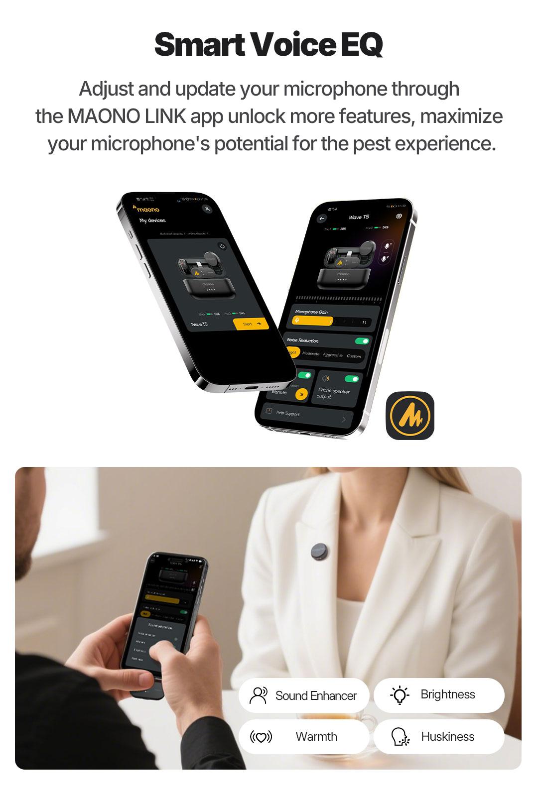 Maono T5 Lavalier Wireless Microphone with Charging Case, Audio Noise Reduction,compatible with PC Cameras, iPhones, Type-C, and Lightning Android Smartphones, Ideal for TikTok Video Vlogging, Streaming, Recording,Interviews,Content Creation.