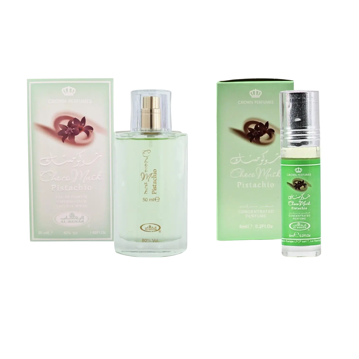 (2pc Bundle Pack) Choco Musk Pistachio - 6ml Perfume Oil Roll-On + 50ml Perfume Spray by Al-Rehab