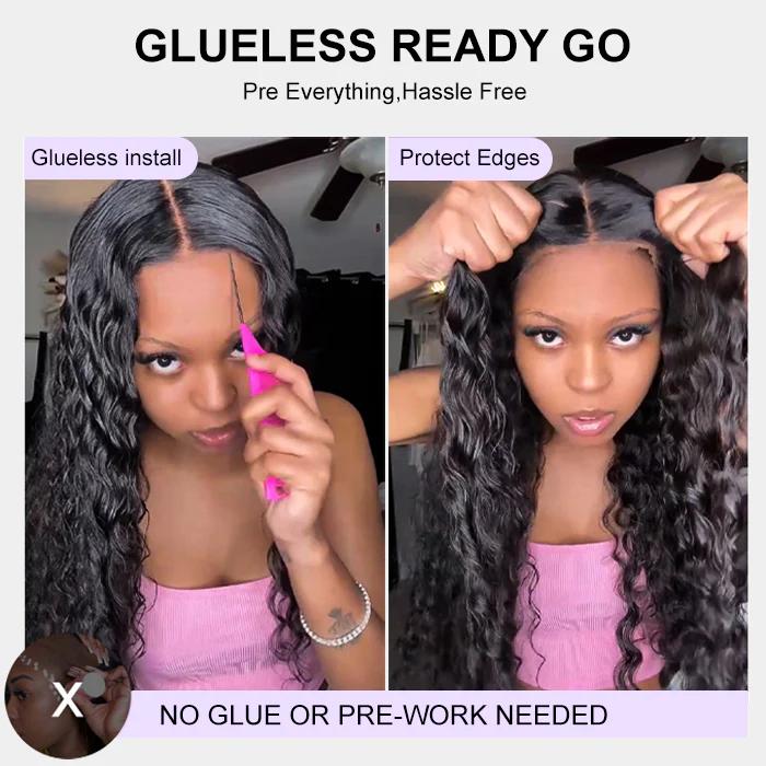 Pizazz Hair Water Wave Pre Cut Lace Pre Bleached Knots 8x5 HD Glueless Wigs Human Hair Wigs