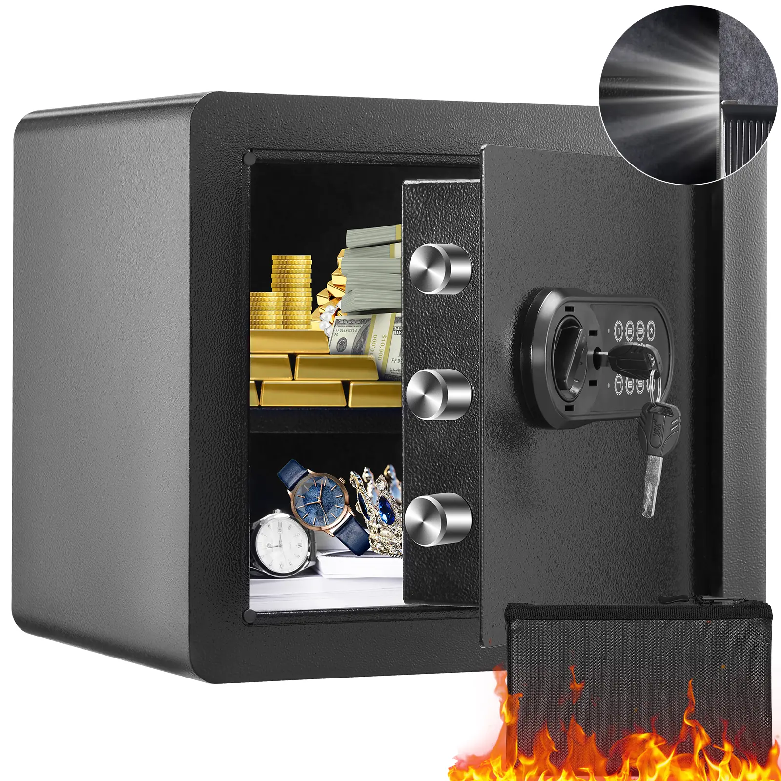【Summerfinds】VEVOR Safe 1.2 Cubic Feet Home SafeSteel Security Safe with Digital Keypad and 2 KeysCabinet Safe with Fire-proof BagProtect CashGoldJewelryDocuments for HomeHotel15.8x11.8x13.8 inche