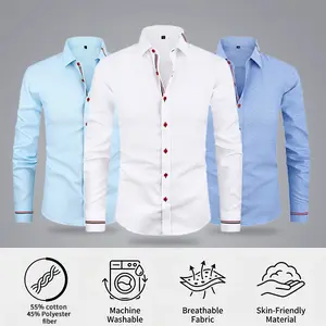 Men’s Long-Sleeve Business Commuter Formal Shirt for Spring/Autumn, Wrinkle-Resistant, Non-Iron, Solid Color