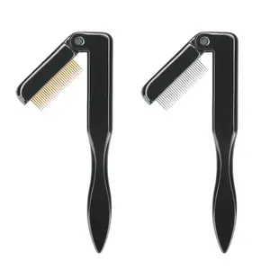 2PCS Folding Eyelash Comb Set Premium Stainless Steel & Plastic Ergonomic Design Black Metal Separator Tool Ideal for Makeup Travel Mascara Daily Use - Brow