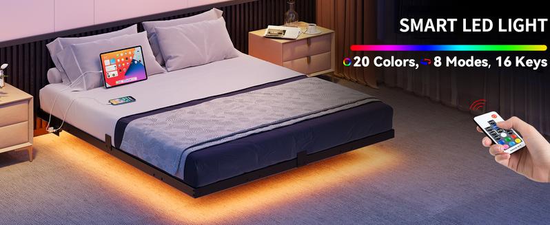 Yitahome Floating Bed Frame Full/Queen/King Size, LED Bed Frame with Charging Station, Metal Platform Full Bed with Heavy Duty Steel Slats Supports, No Box Spring Needed, Easy Assembly