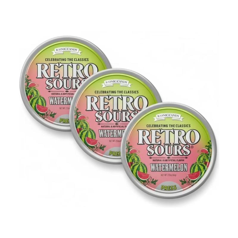 Retro Sours Watermelon Hard Candy, Tangy Sour Candy Gift Set, Vintage Retro Tins