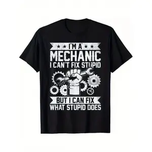 Mechanic Engineer Men Women Auto Mechanic Gift Unisex T Shirt Men's Soft Breathable Cotton Shirt - Black Crew Neck Casual Wear, Humor Clothing, Personality T-shirt, Comfortable Material, Short Sleeve Top, PLUS SIZE Oversized Graphic