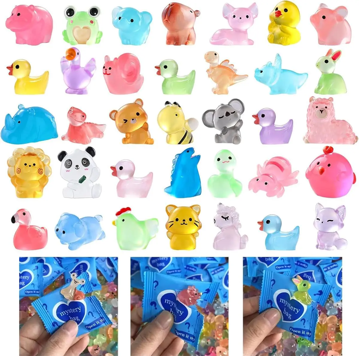50-Piece Lightweight Luminous Mini Resin Animal Statues Set - Whimsical Sculptures with Goat, Turtle, Ox, Chicken Figures, Cabinet Decor, Mini Gifts for Room Landscape, Father's Day Accessory, Resin Sculptures