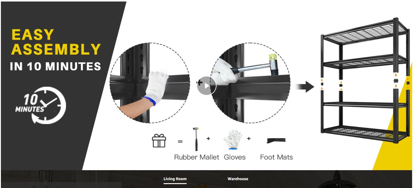 Raybee Furniture 4/5-Layer Heavy Duty 2240LBS-2550LBS Garage Storage Shelves, Adjustable Metal Shelving for Garage,Basement,Pantry