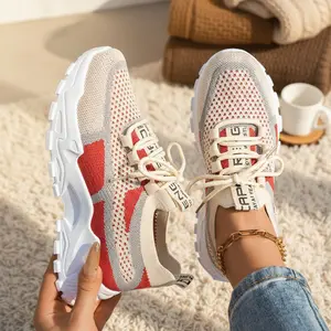 Women’s Flyknit Mesh Breathable Lace-Up Sneakers — Comfortable, breathable walking/running casual shoes suitable for park runs and workouts