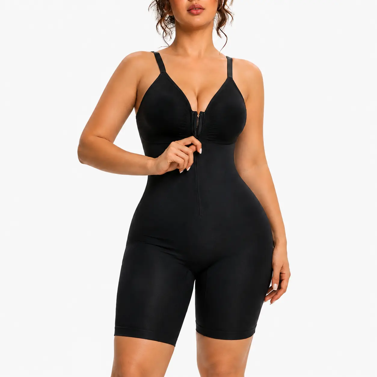 Sculpt-Glam Lady's Minimalist Compression Faja Body Shaper, Basic Zip-Up Everyday Bodysuit with Ultra-Stretch Breathable Mesh, Adjustable Straps, Comfort-Fit Figure-Smoothing Design for All Outfits
