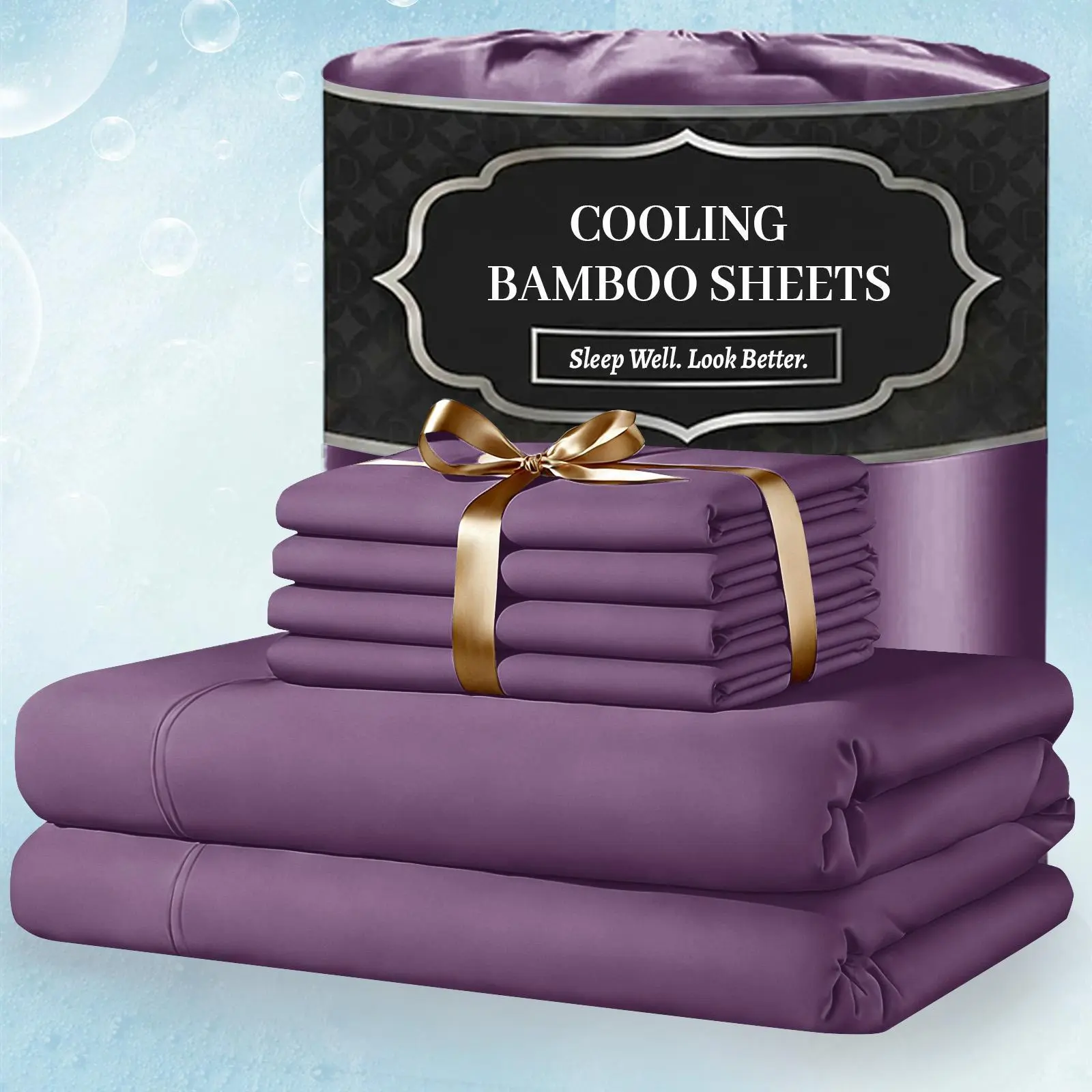 Bamboo Bed Sheet Set with Secure Fitted Sheets - 3/4/6pcs Extra Deep Pocket, Comfy Breathable Cooling Bedding, Pillowcases, Ultra-Soft Wrinkle-Free, Hotel Luxury for Kids, Bedroom Decor, Bamboo Sheets