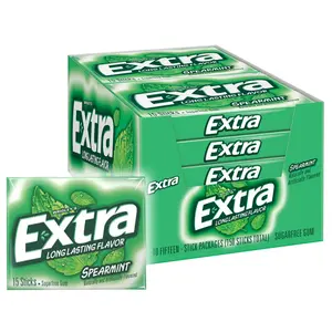Extra Gum Spearmint Sugarfree Chewing Gum Bulk Snack, Ambient, Individually Wrapped, 15-Count Packs (Pack of 10) for Long-Lasting Fresh Breath at Work & Travel