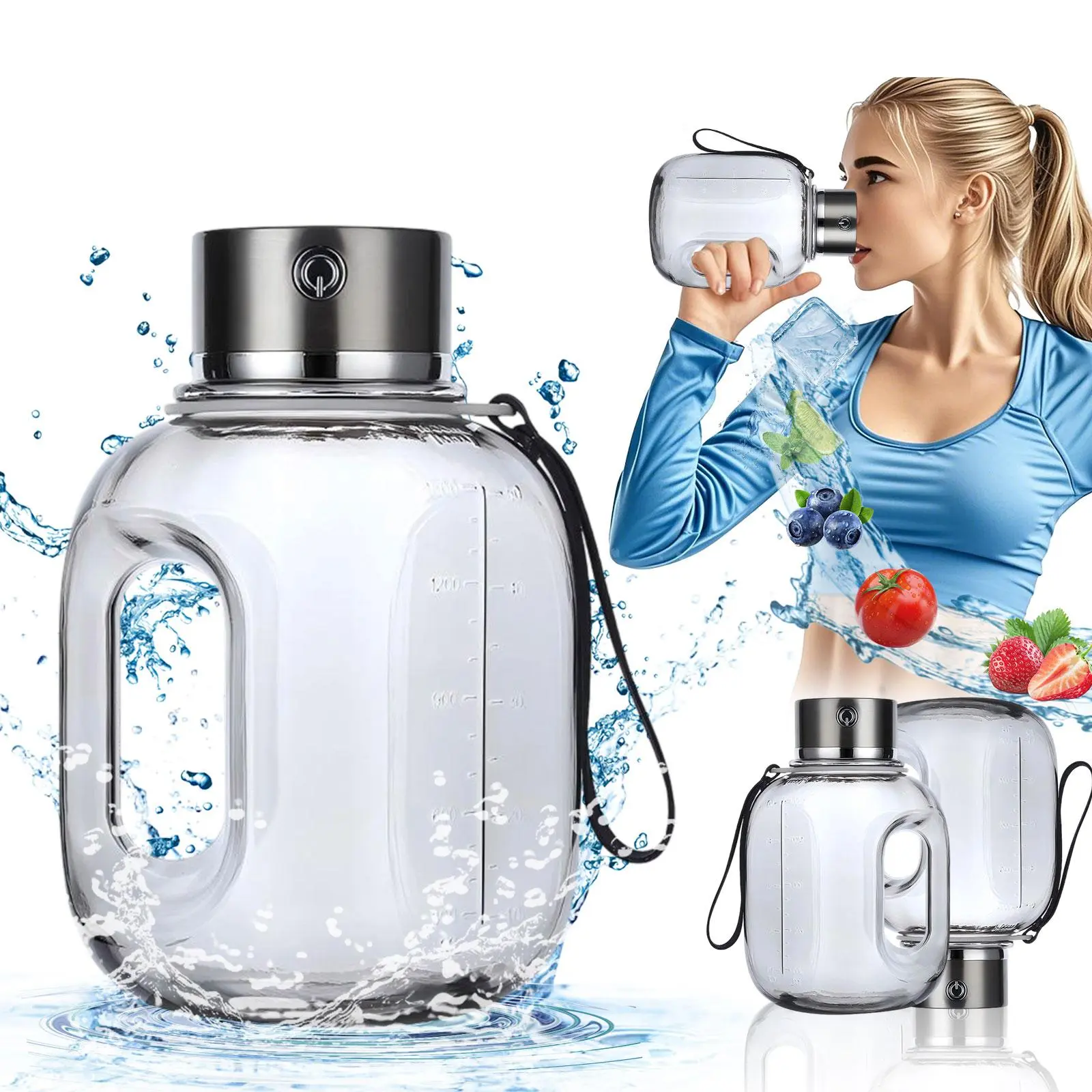 2025 New 57oz 1.8L Hydrogen Water Bottle,Hydrogen Water Generator With SPE/PEM Technology, Large Capacity Leakproof Sports Drinking Bottle With Handle & Shoulder Strap, Portable Sports Water Bottle, For Gym, Playground, Hydration Bottle