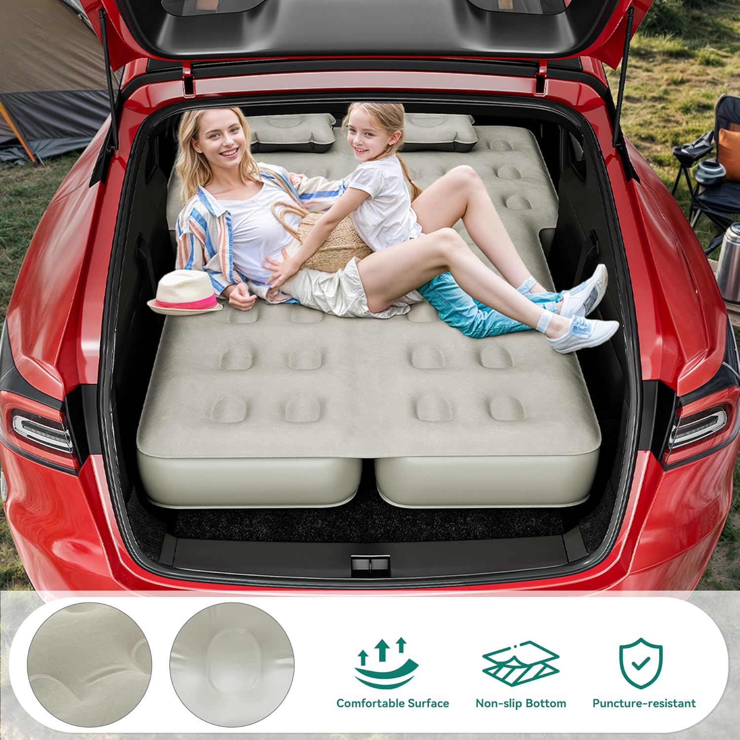YITAMOTOR Inflatable Car Camping Bed for SUVs & Trucks 10" Air Mattress with Pump Pillows Carry Bag & Repair Kit for Outdoor Travel