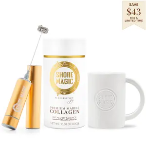 Shore Magic Starter Set Shore Magic Premium Marine Collagen Starter Set Hydrolyzed from Wild Cod Skins, Supports Skin, Hair, Nails, Joints & Gut Health with Frother and Ceramic Mug
