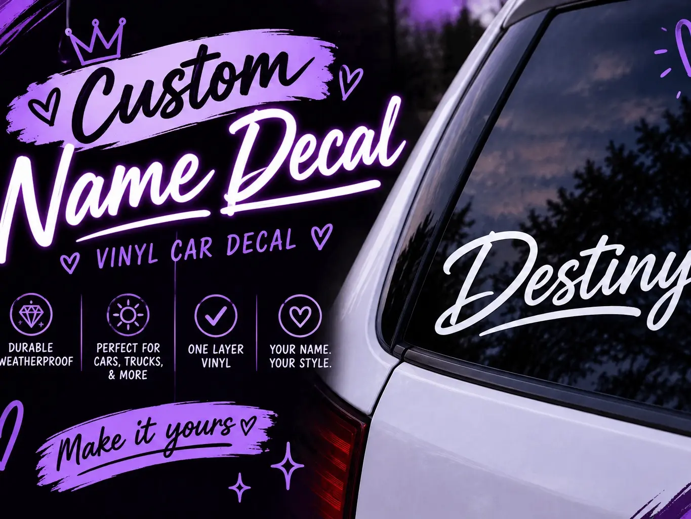 Custom Name Decal - Durable Weatherproof Vinyl Car Decal