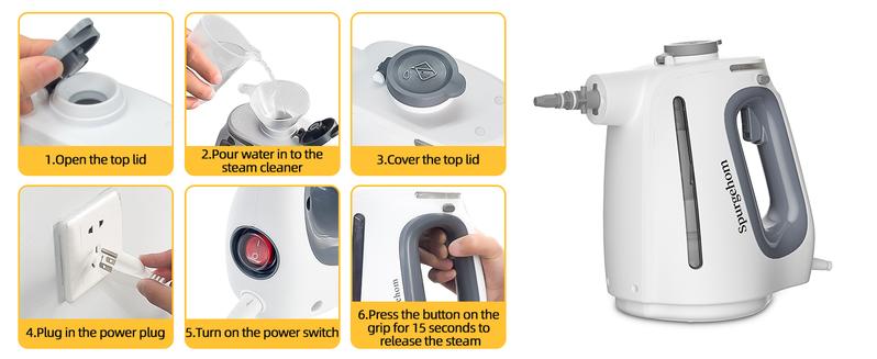 Spurgehom 550ML Large Capacity Handheld Steam Cleaner - Multi-Surface Steamer with 11-Pc Tools & Safety Lock for Efficient Cleaning of Floors, Upholstery, Car Interiors & Home Surfaces