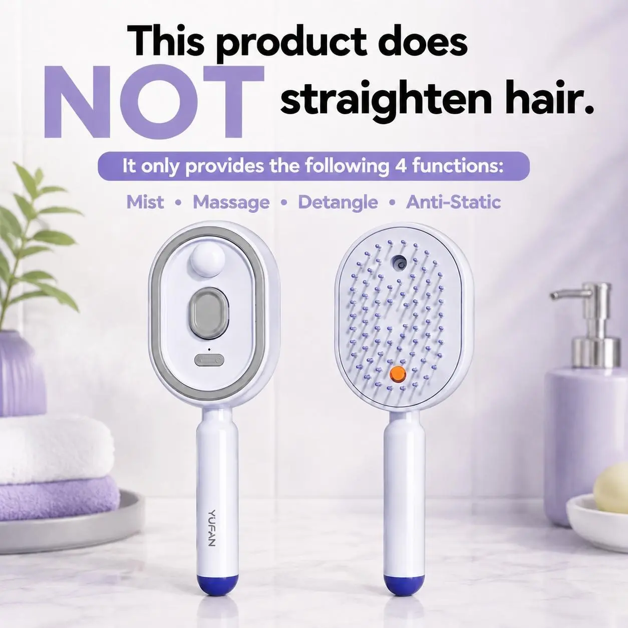 Electric Spray Air Cushion Massage Grooming Comb - Self-Cleaning, Anti-Tangle, Anti-Static, Volumizing Hair Styling Tool with Essential Oil Mist Aromatherapy Hair Care, Hair Styling Tools , Not A Hair Straightener and No Heat Function