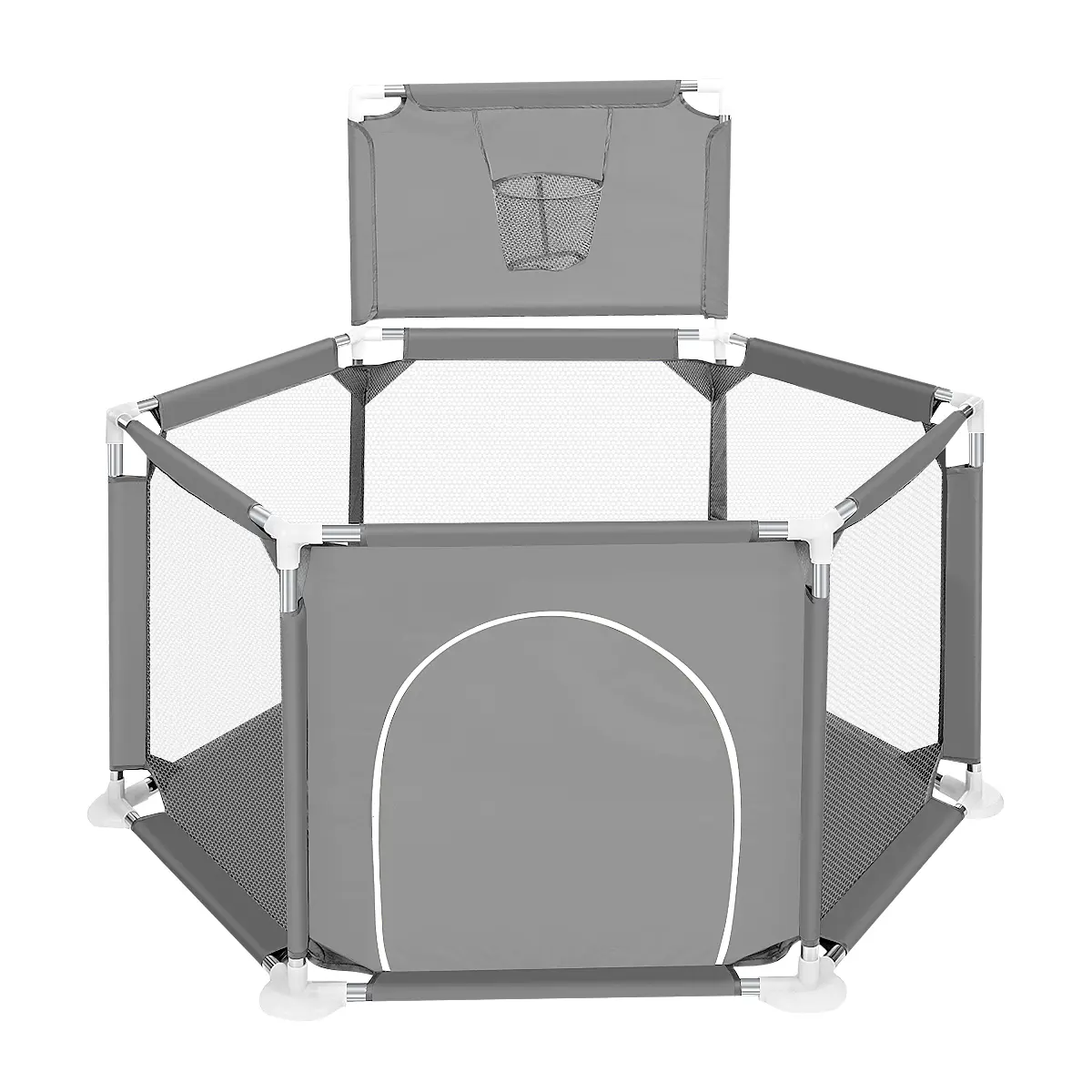 Hexagon Baby Playpen with Basketball Hoop, Breathable Mesh Indoor/Outdoor Playard - Sturdy 6-Sided Safety Fence for Toddlers, Versatile Fun Zone for Play & Nap Time, Mother's Day Gift