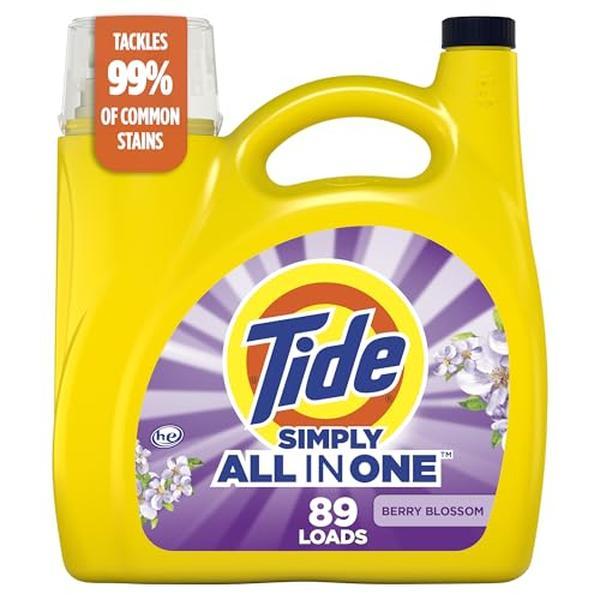 Tide Simply All-In-One Liquid Laundry Detergent, Berry Blossom Scent, 89 Loads, 117 fl oz