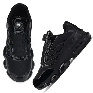 Men's Lace Up Low Top Safety Shoes Anti-Piercing Anti-Smashing with Rotating Button Breathable Contrast Mesh for Outdoor Work & Casual Comfort